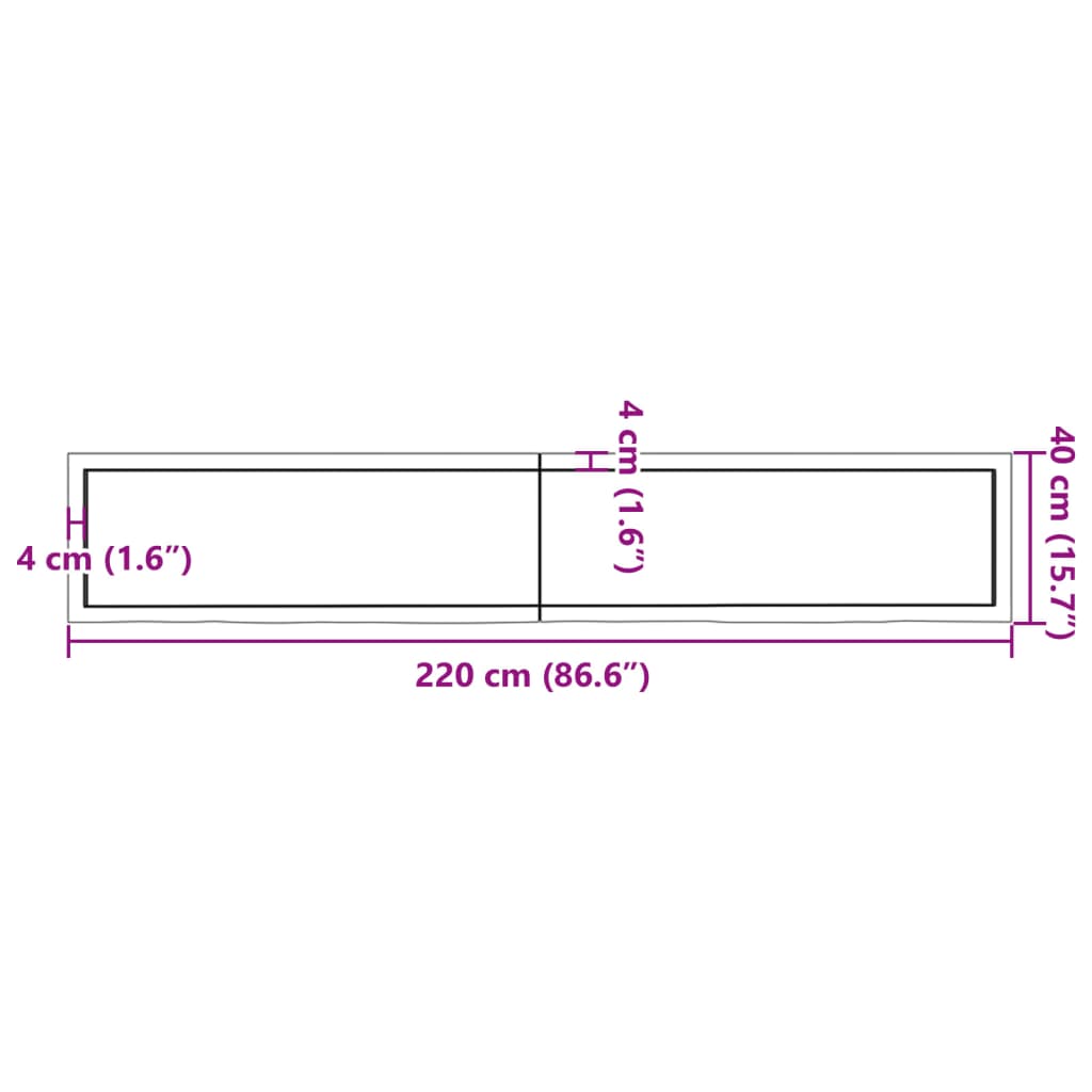 vidaXL seinariiul, tumepruun, 220x40x(2-6) cm, töödeldud tammepuit