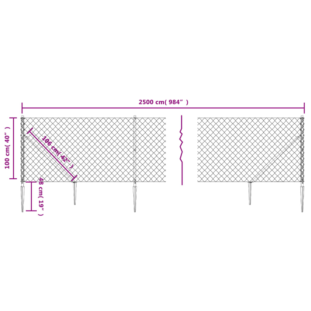 vidaXL võrkaed vaiadega, roheline, 1 x 25 m