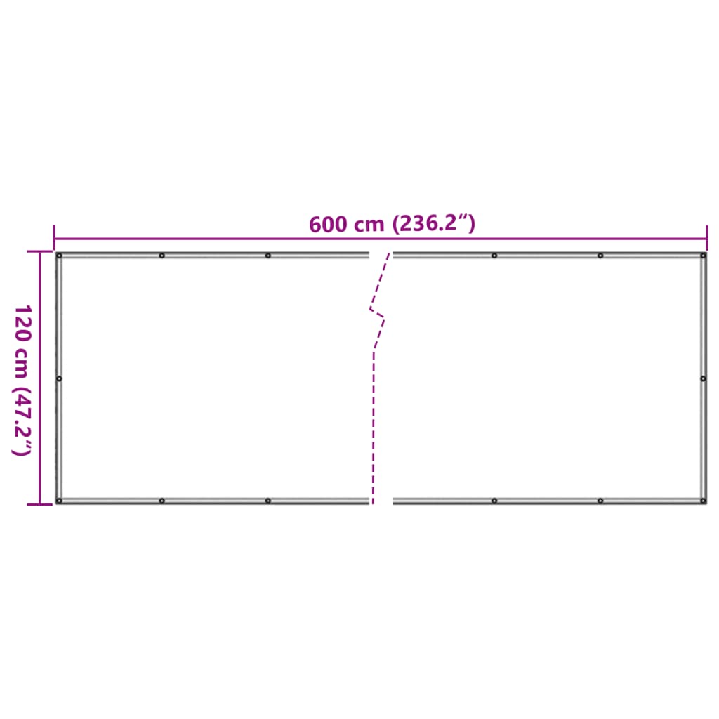 vidaXL rõdu privaatsuskate, valge, 600x120 cm, PVC