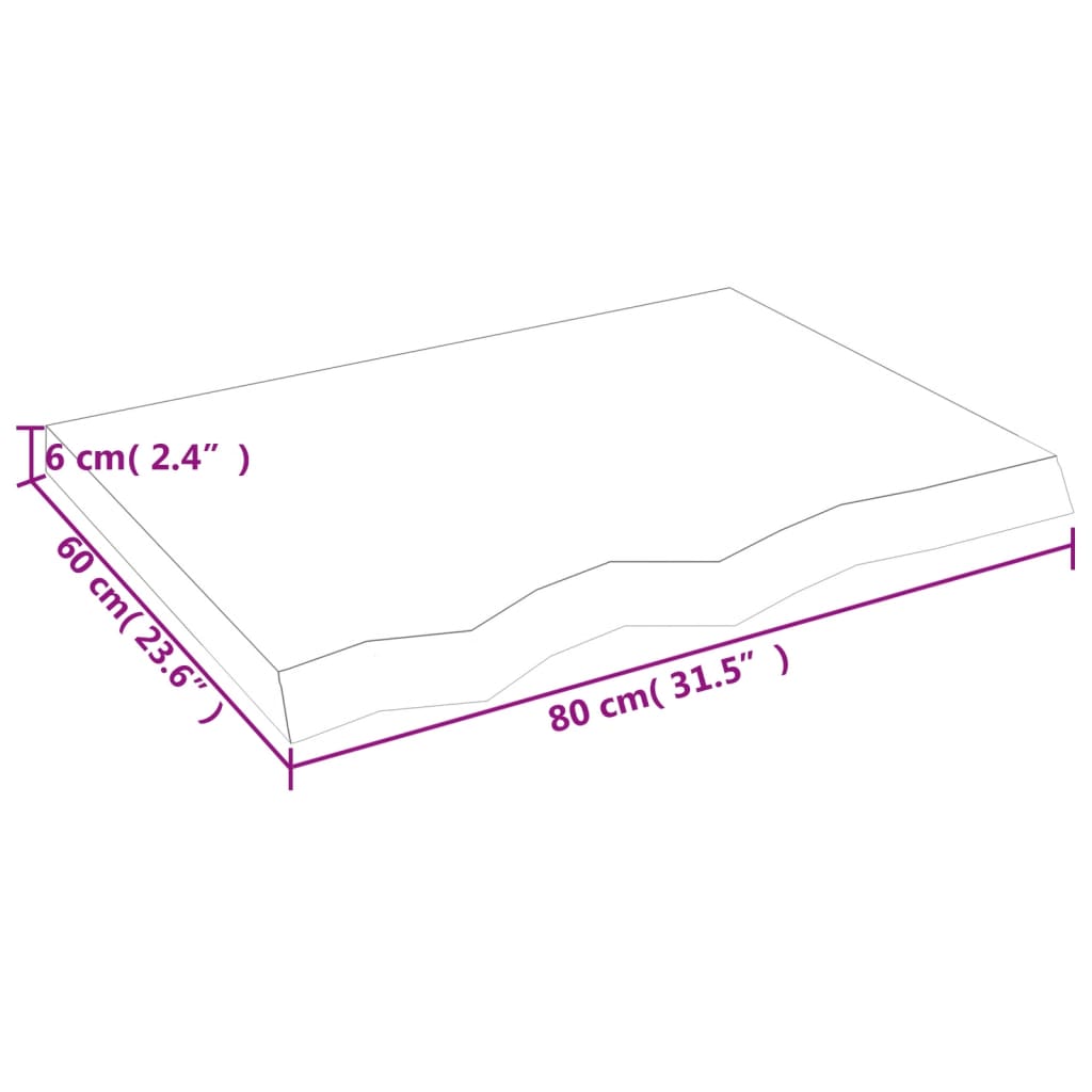 vidaXL lauaplaat, 80 x 60 x (2-6) cm, töötlemata tammepuit