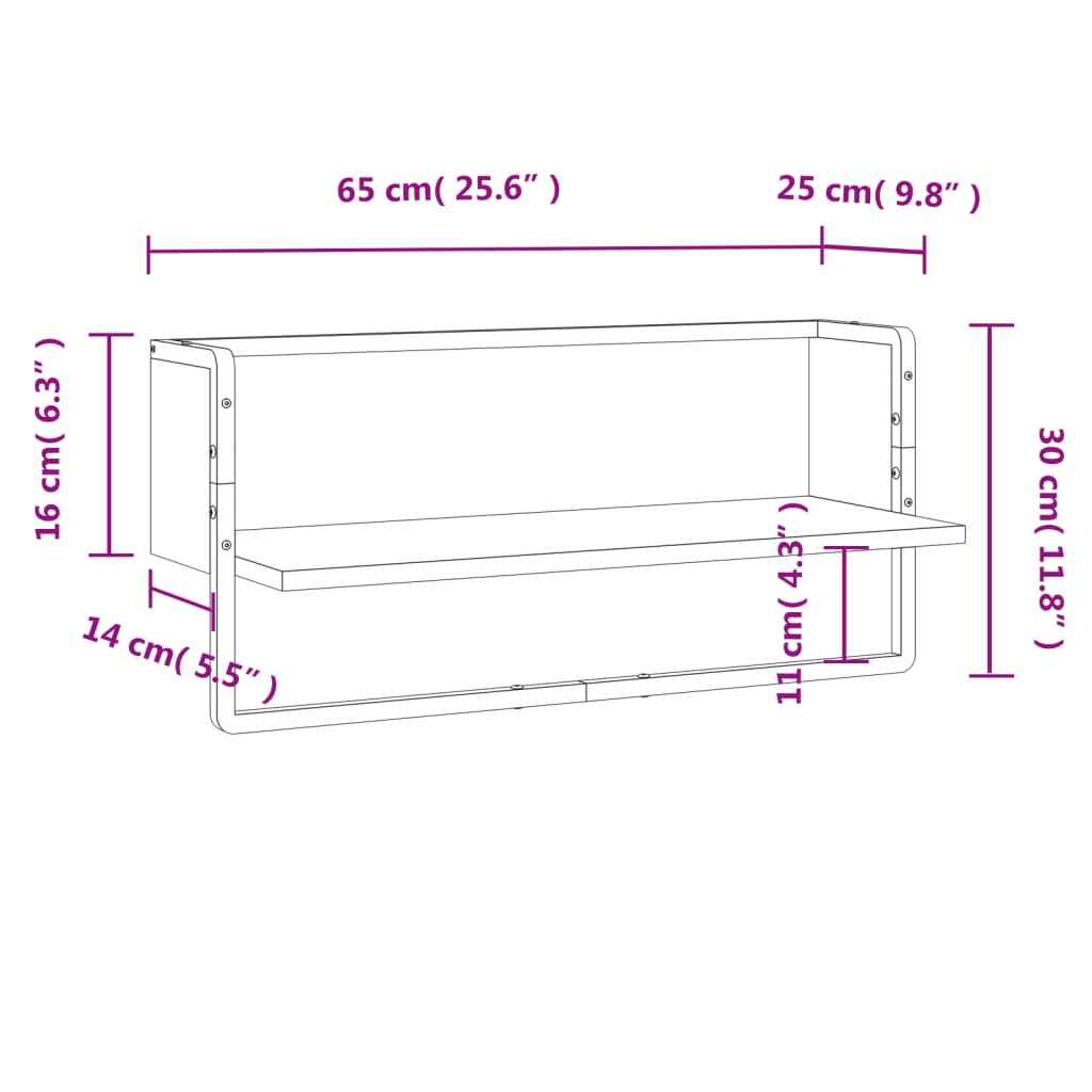 vidaXL latiga seinariiul, pruun tamm, 65 x 25 x 30 cm