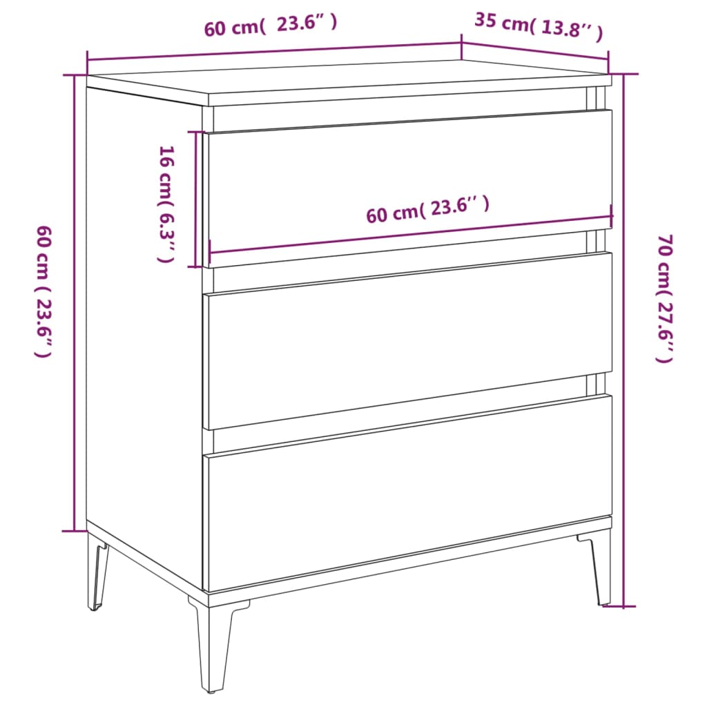 vidaXL puhvetkapp, hall Sonoma tamm, 60x35x70 cm, tehispuit