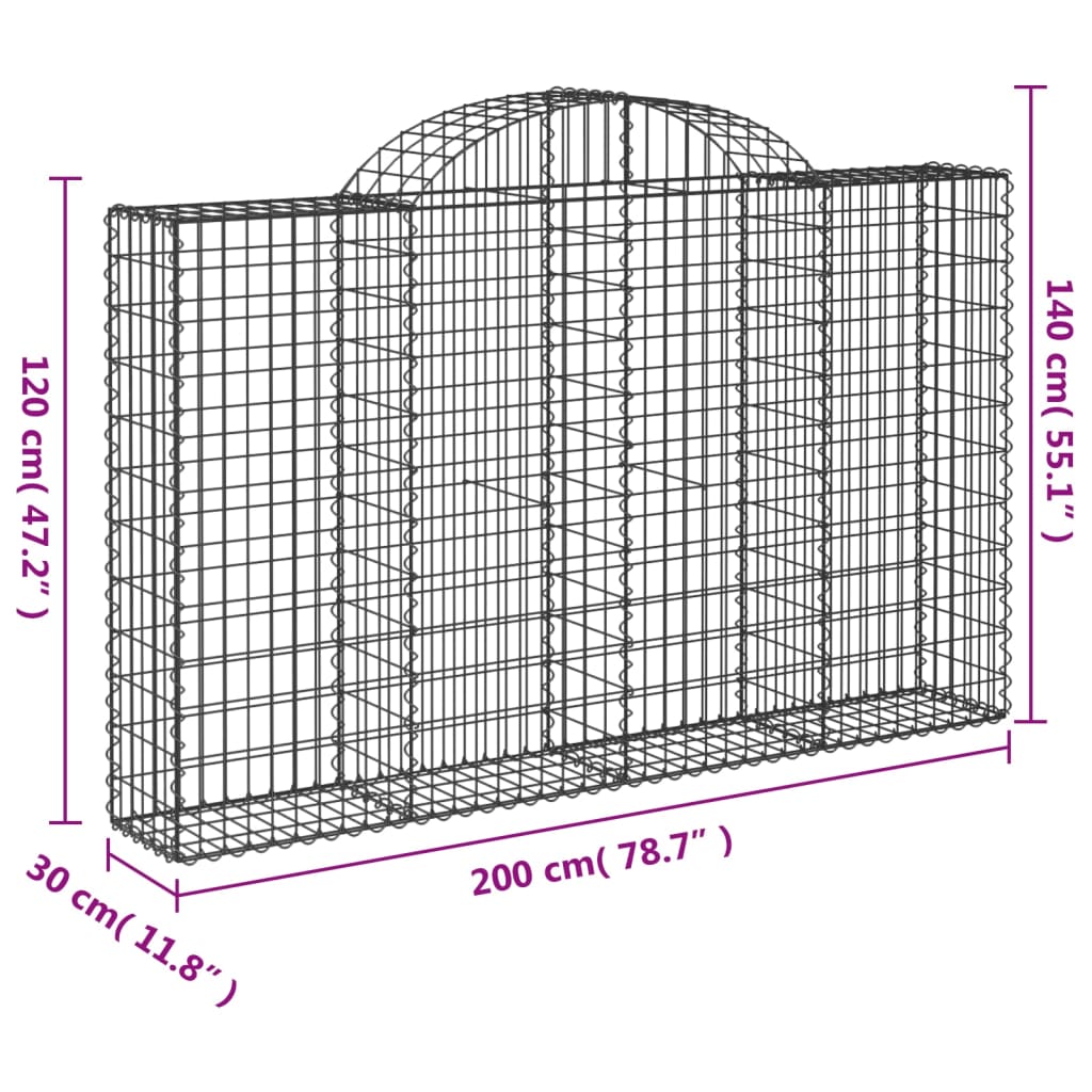 vidaXL kaarekujulised gabioonkorvid 14 tk, 200x30x120/140 cm, raud