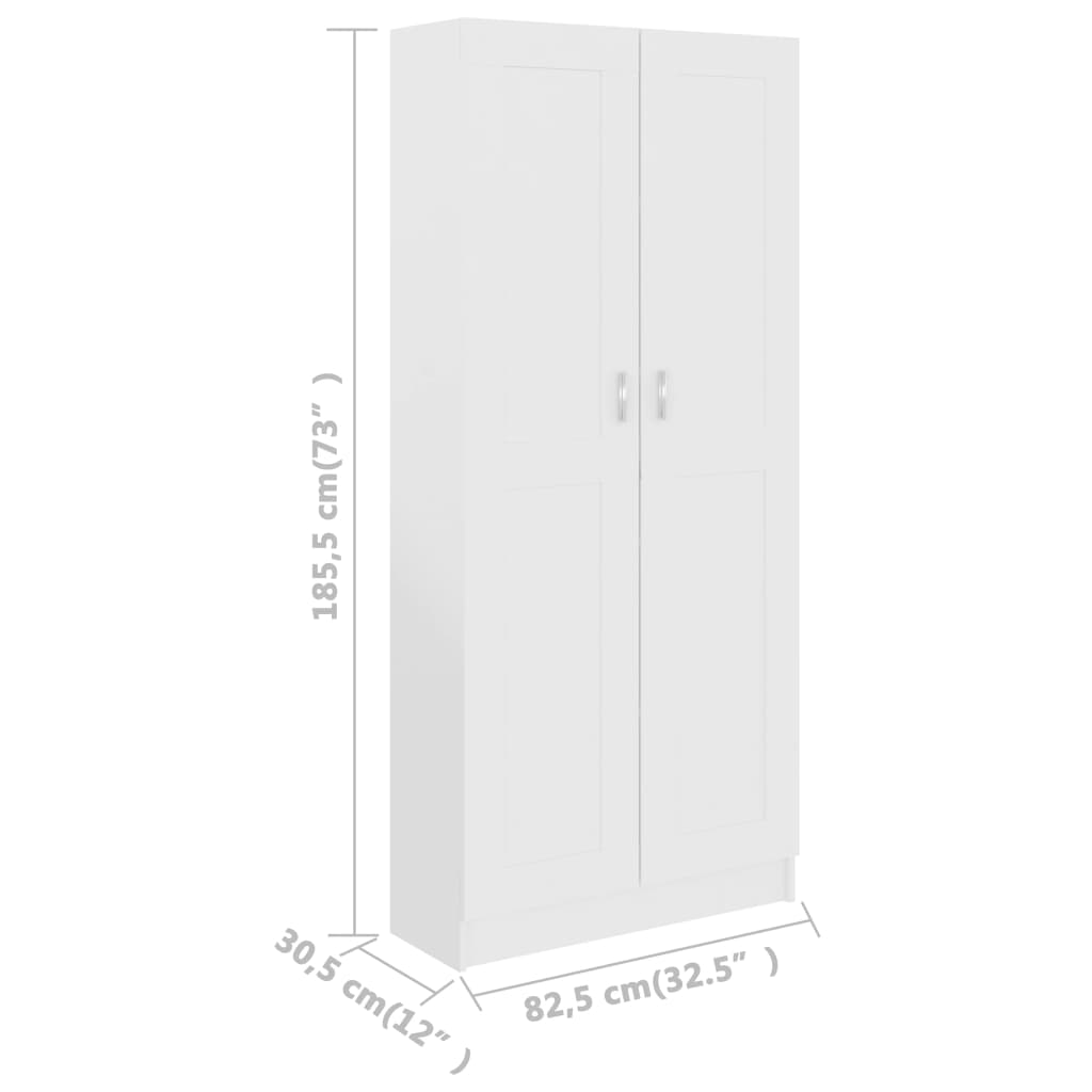 vidaXL raamaturiiul valge 82,5 x 30,5 x 185,5 cm tehispuit