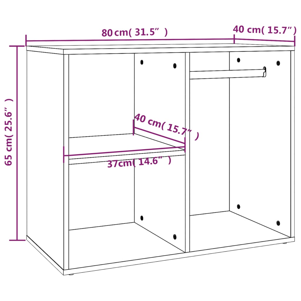 vidaXL kosmeetikakapp, must, 80 x 40 x 65 cm, tehispuit