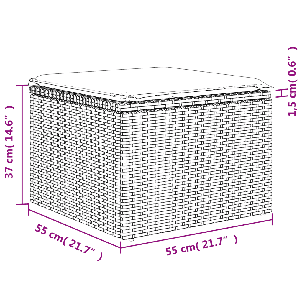 vidaXL 11-osaline aiadiivani komplekt patjadega, hall, polürotang