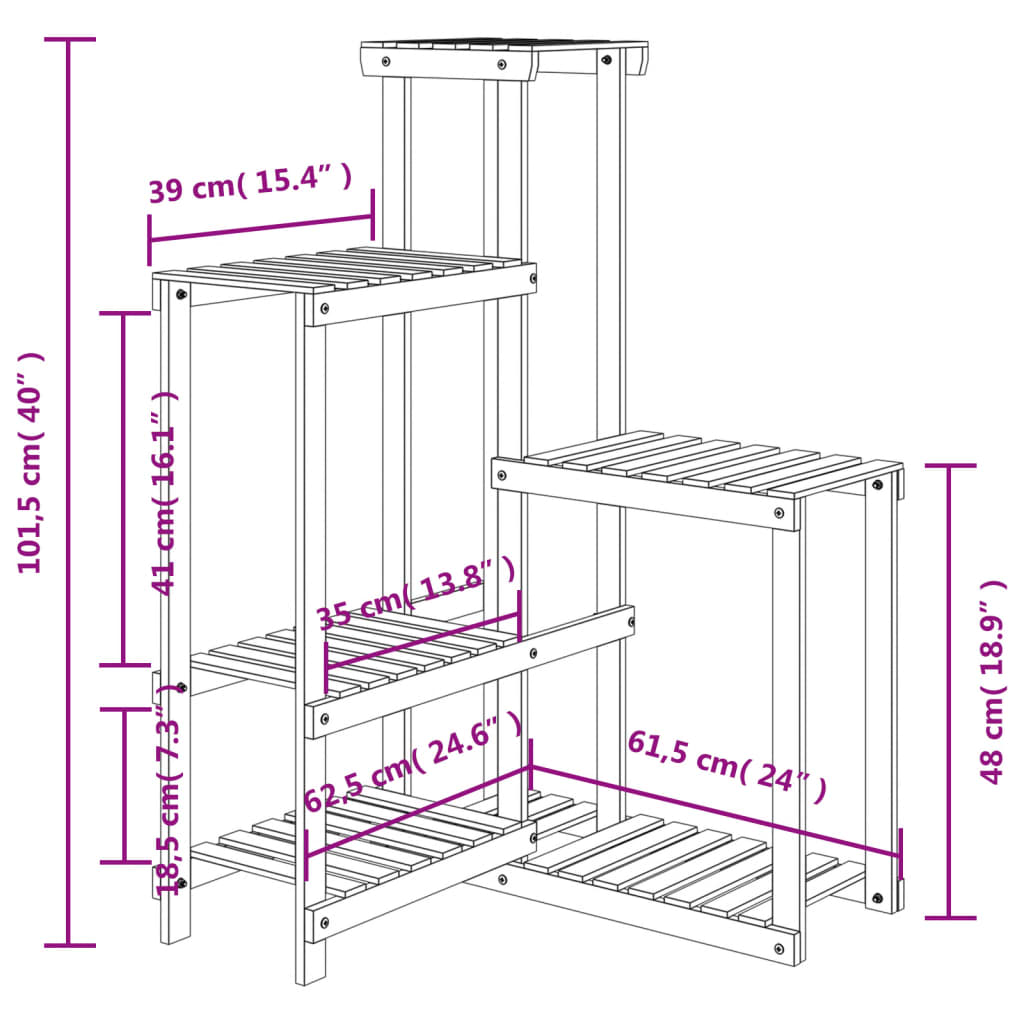 vidaXL lillealus, 62,5x61,5x101,5 cm, nulupuit