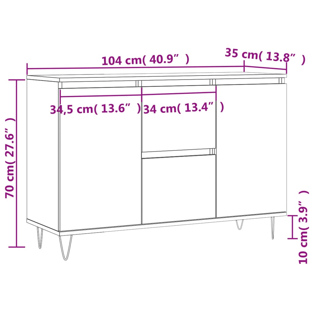 vidaXL puhvetkapp, suitsutatud tamm, 104 x 35 x 70 cm, tehispuit