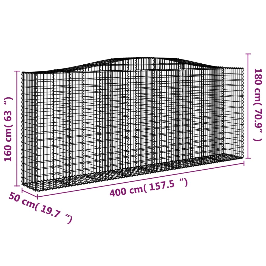 vidaXL kaarekujulised gabioonkorvid 6 tk, 400x50x160/180 cm, raud