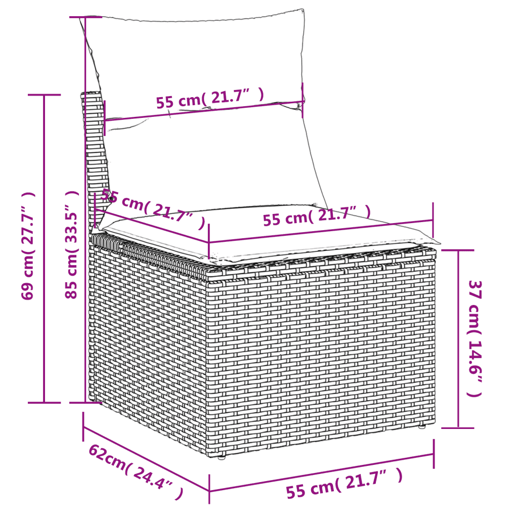 vidaXL 12-osaline aiadiivani komplekt patjadega, hall, polürotang