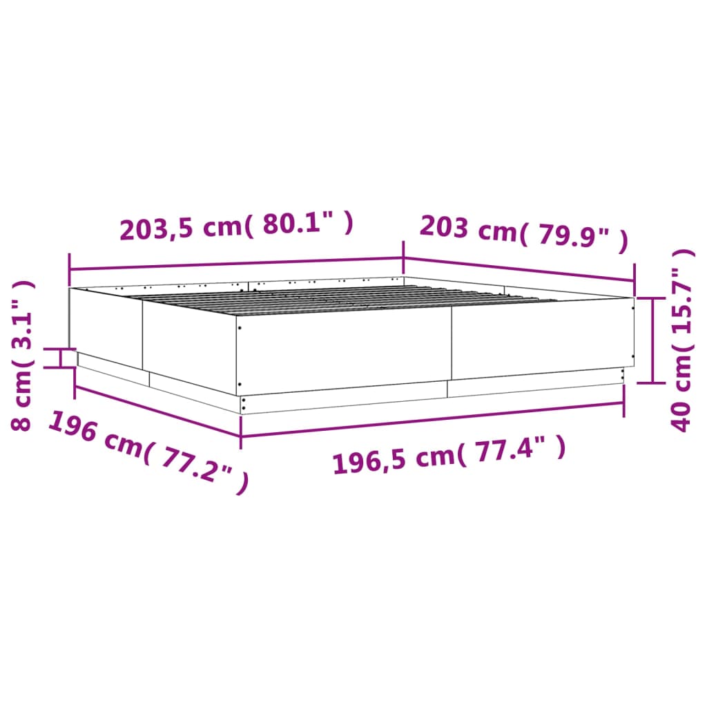 vidaXL voodiraam LED-tuledega, Sonoma tamm, 200 x 200 cm, tehispuit