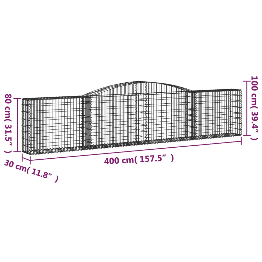 vidaXL kaarekujulised gabioonkorvid 10 tk, 400x30x80/100 cm, raud