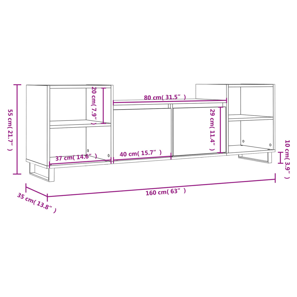 vidaXL telerikapp, Sonoma tamm, 160x35x55 cm, tehispuit