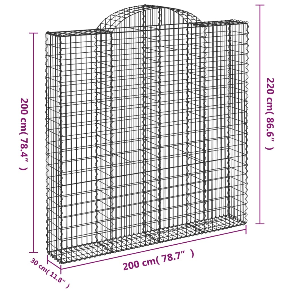 vidaXL kaarekujulised gabioonkorvid 8 tk, 200x30x200/220 cm, raud