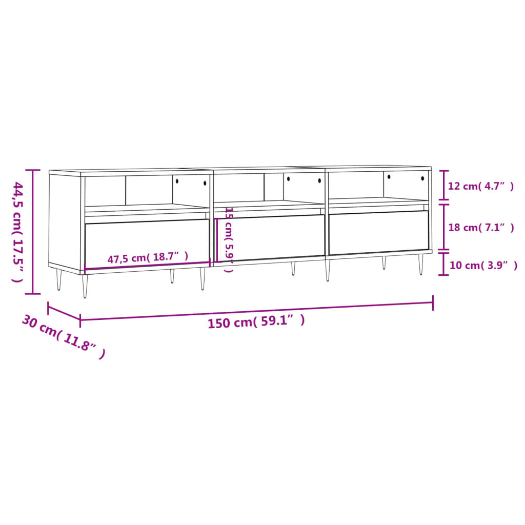 vidaXL telerikapp, hall Sonoma, 150x30x44,5 cm, tehispuit