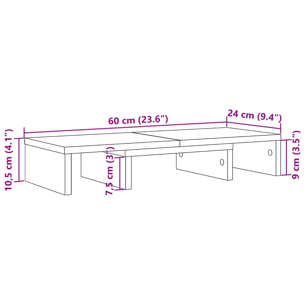 vidaXL reguleeritav monitorialus, tamm, 60x24x10,5 cm tehispuit