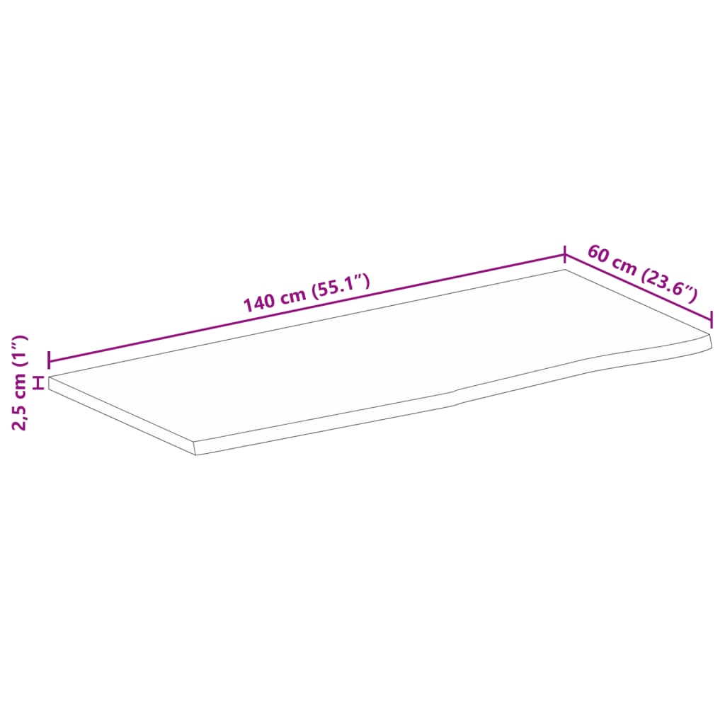 vidaXL lauaplaat, naturaalse servaga, 140 x 60 x 2,5 cm, mangopuit