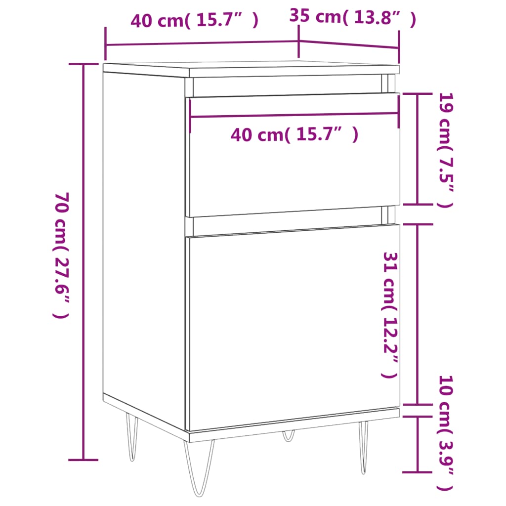 vidaXL puhvetkapid 2 tk, valge, 40 x 35 x 70 cm, tehispuit