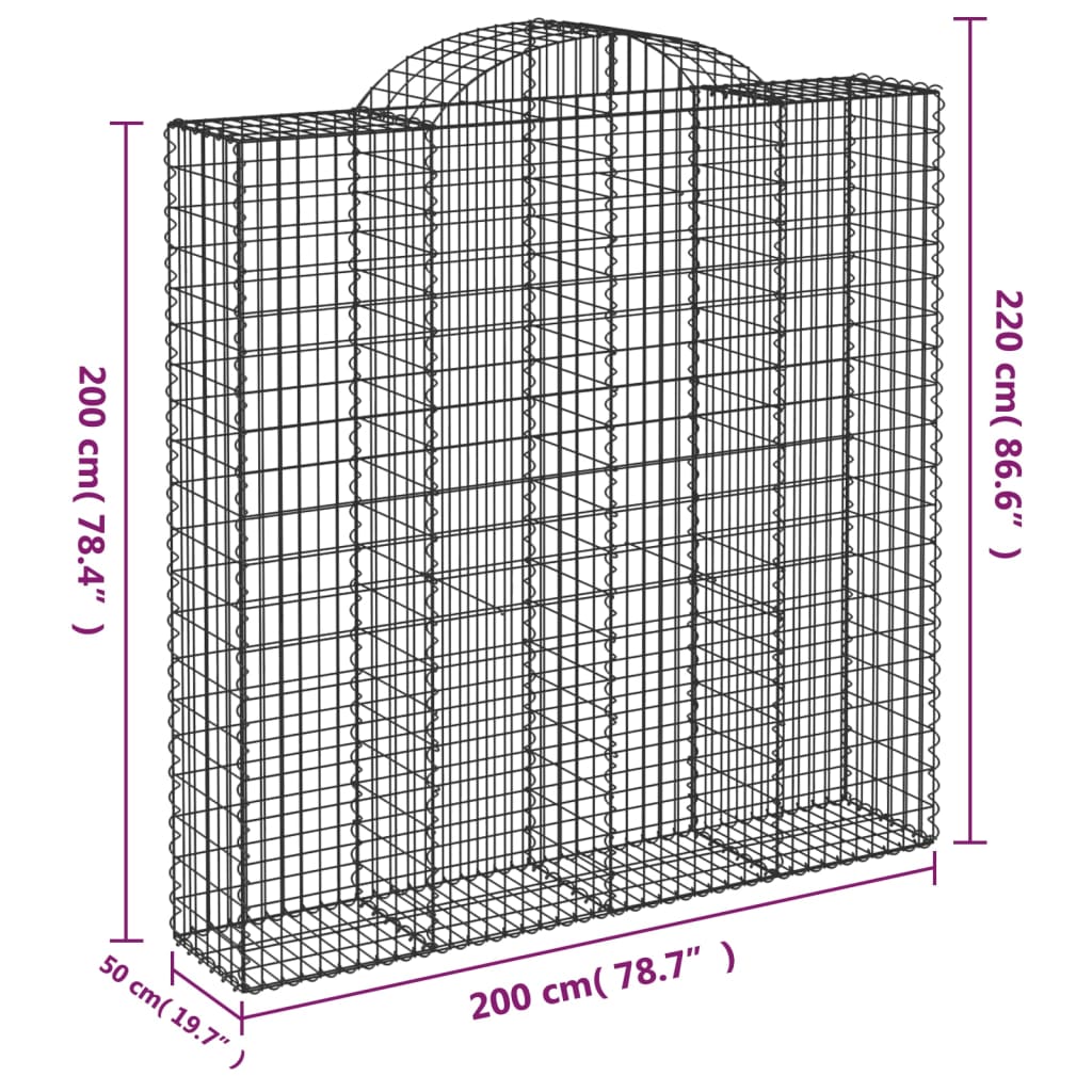 vidaXL kaarekujulised gabioonkorvid 5 tk, 200x50x200/220 cm, raud