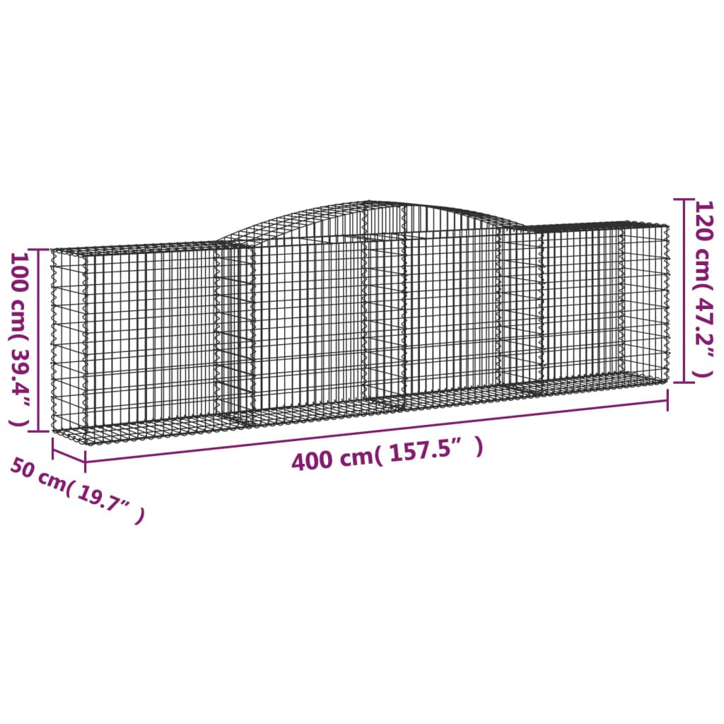 vidaXL kaarekujulised gabioonkorvid 3 tk, 400x50x100/120 cm, raud