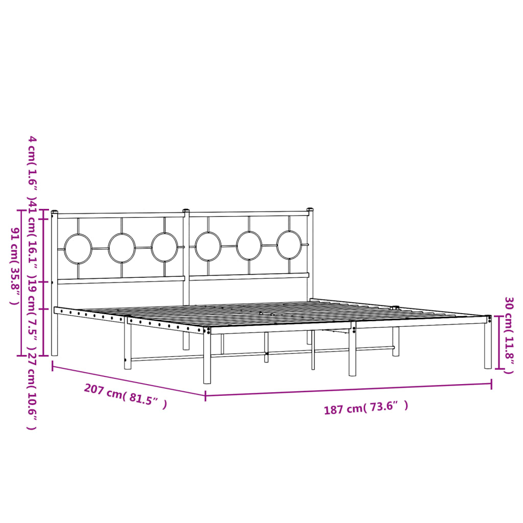 vidaXL metallist voodiraam peatsiga, must, 180 x 200 cm