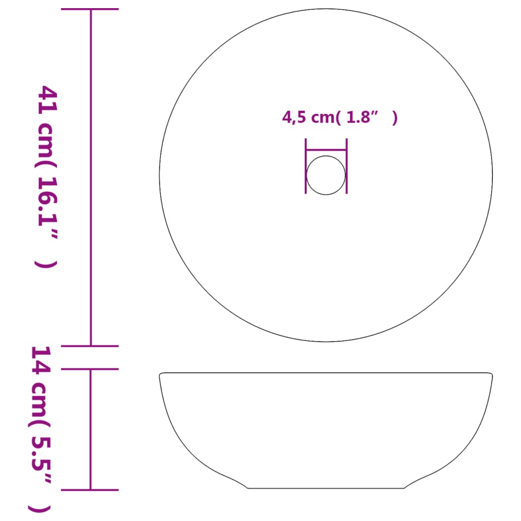 vidaXL valamu tööpinnale, valge ja sinine, ümar, Φ41x14, keraamiline