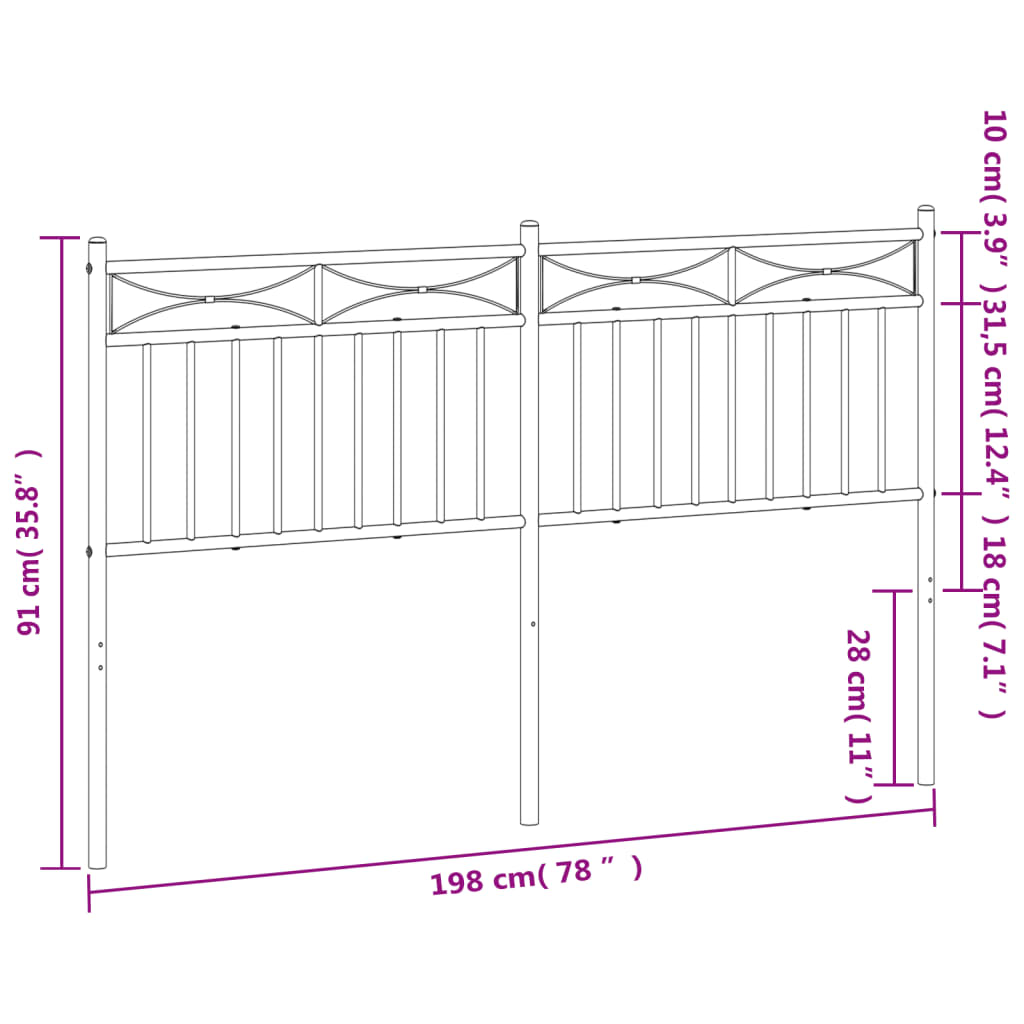 vidaXL metallist voodipeats, must, 193 cm