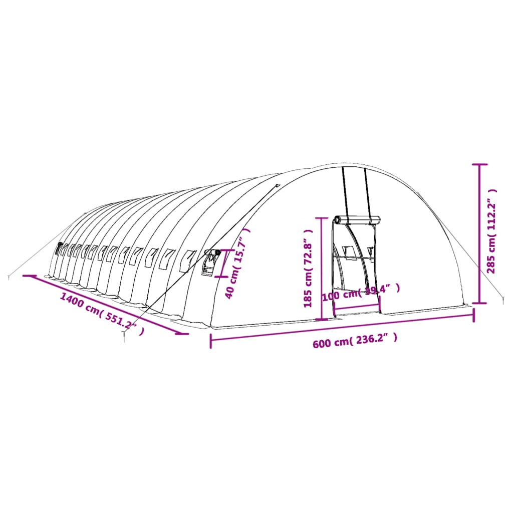 vidaXL kasvuhoone terasraamiga, roheline, 84 m², 14x6x2,85 m