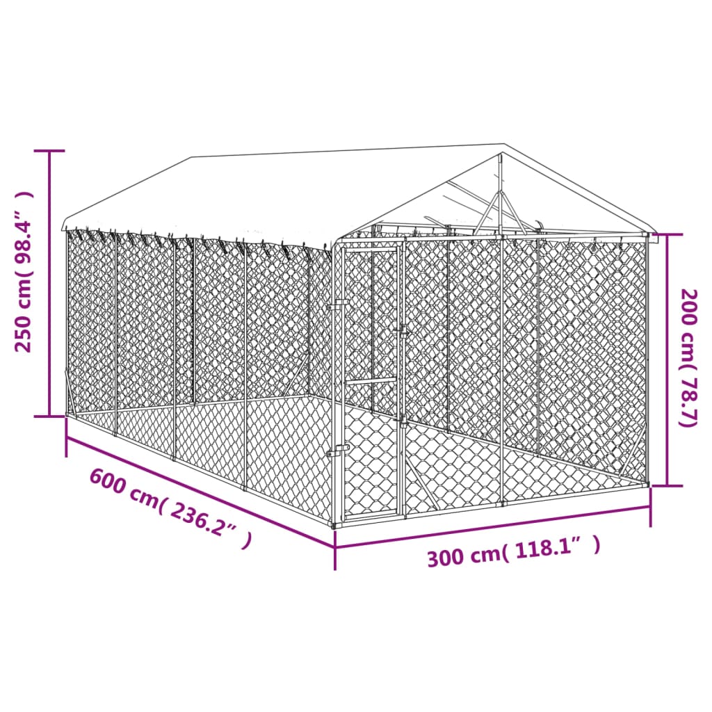 vidaXL katusega koeraaedik, hõbedane, 3x6x2,5 m, tsingitud teras