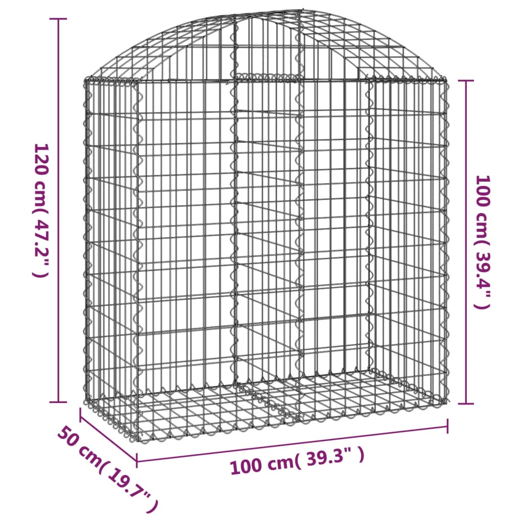 vidaXL kaarekujuline gabioonkorv, 100x50x100/120 cm, tsingitud raud