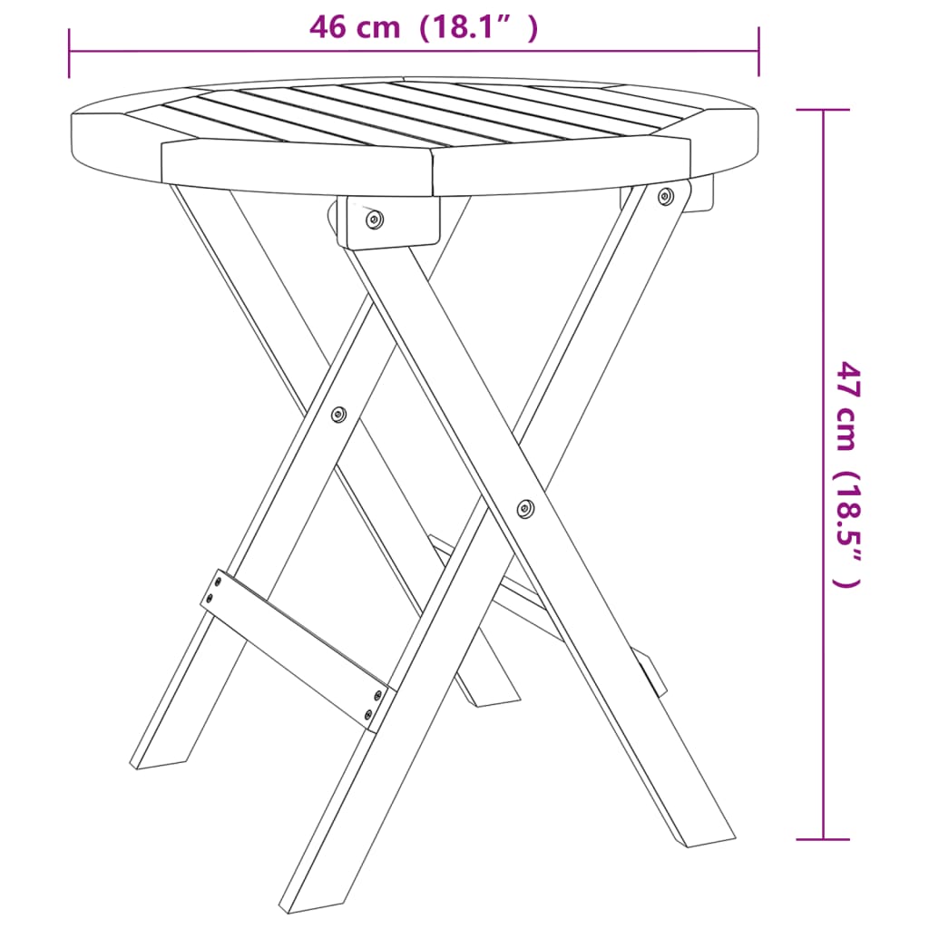 vidaXL kokkupandav aialaud, valge, Ø46 cm, akaatsiapuit