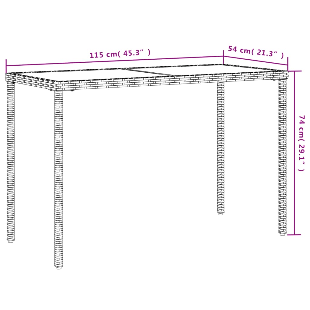 vidaXL aialaud klaasplaadiga, must, 115x54x74 cm, polürotang