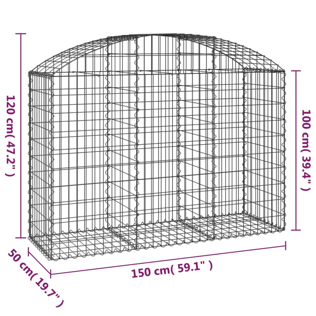 vidaXL kaarekujuline gabioonkorv, 150x50x100/120 cm, tsingitud raud