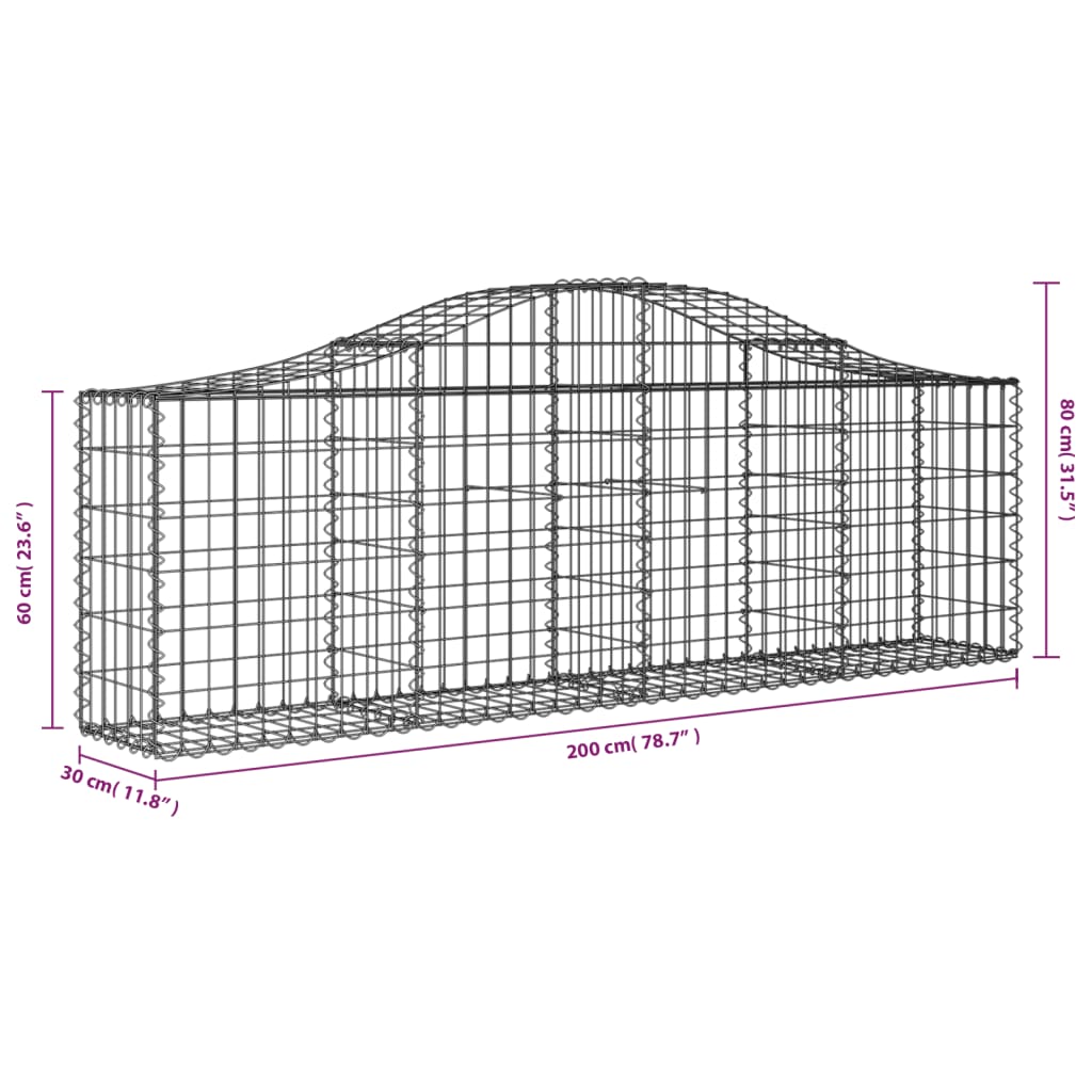 vidaXL kaarekujulised gabioonkorvid 4 tk, 200x30x60/80 cm, raud