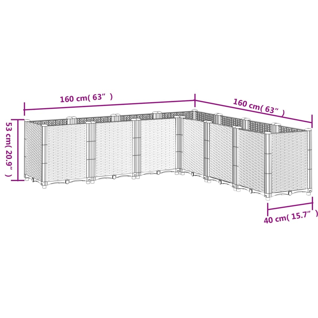 vidaXL aia taimekast, valge, 160 x 160 x 53 cm, PP