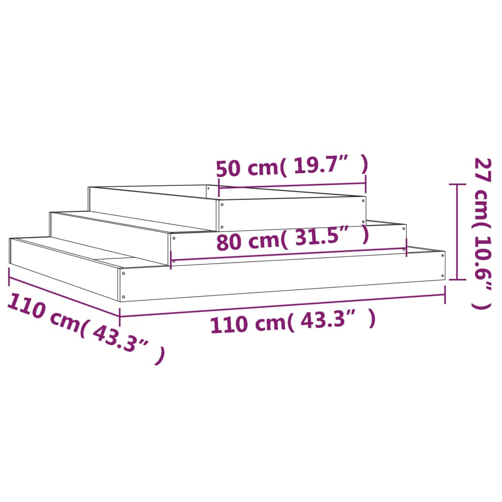 vidaXL taimekast, must, 110 x 110 x 27 cm, männipuit