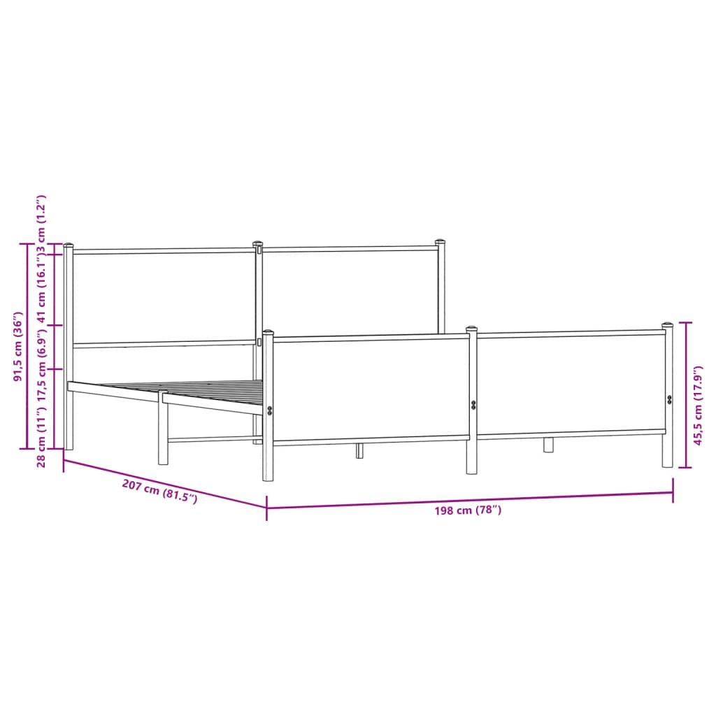 vidaXL metallist voodiraam ilma madratsita Sonoma tamm 193x203 cm