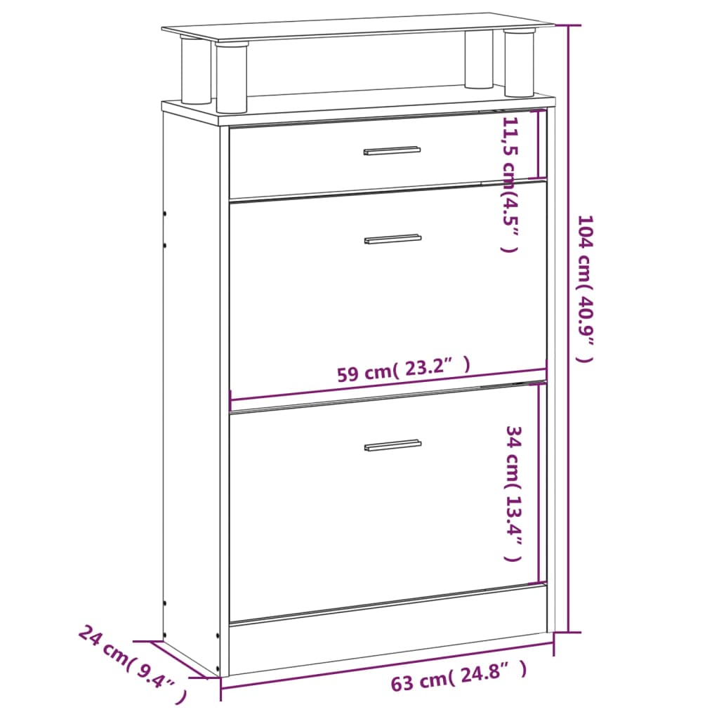 vidaXL jalatsikapp, must, 63 x 24 x 104 cm, tehispuit