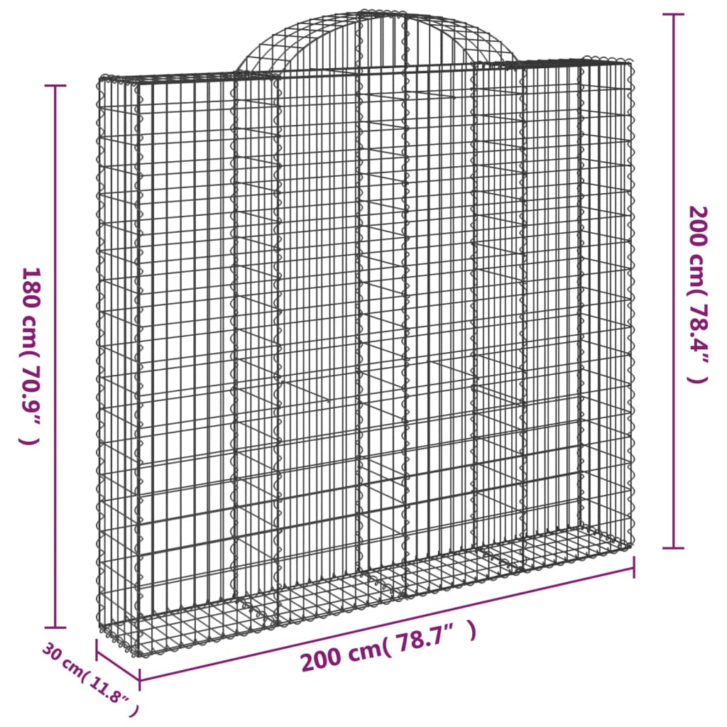 vidaXL kaarekujulised gabioonkorvid 6 tk, 200x30x180/200 cm, raud