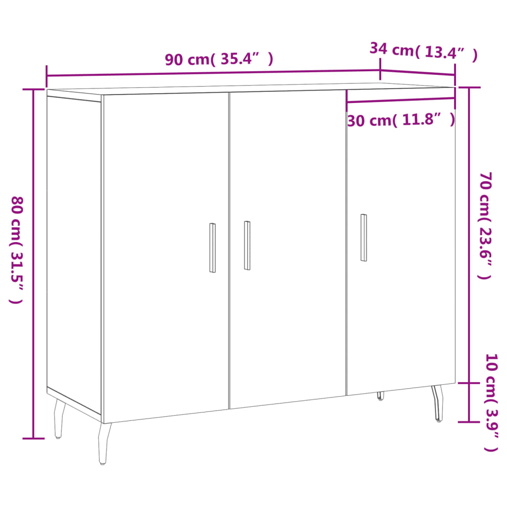 vidaXL puhvetkapp, hall Sonoma tamm, 90 x 34 x 80 cm, tehispuit