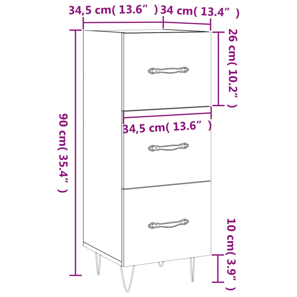 vidaXL puhvetkapp, hall Sonoma tamm, 34,5x34x90 cm, tehispuit