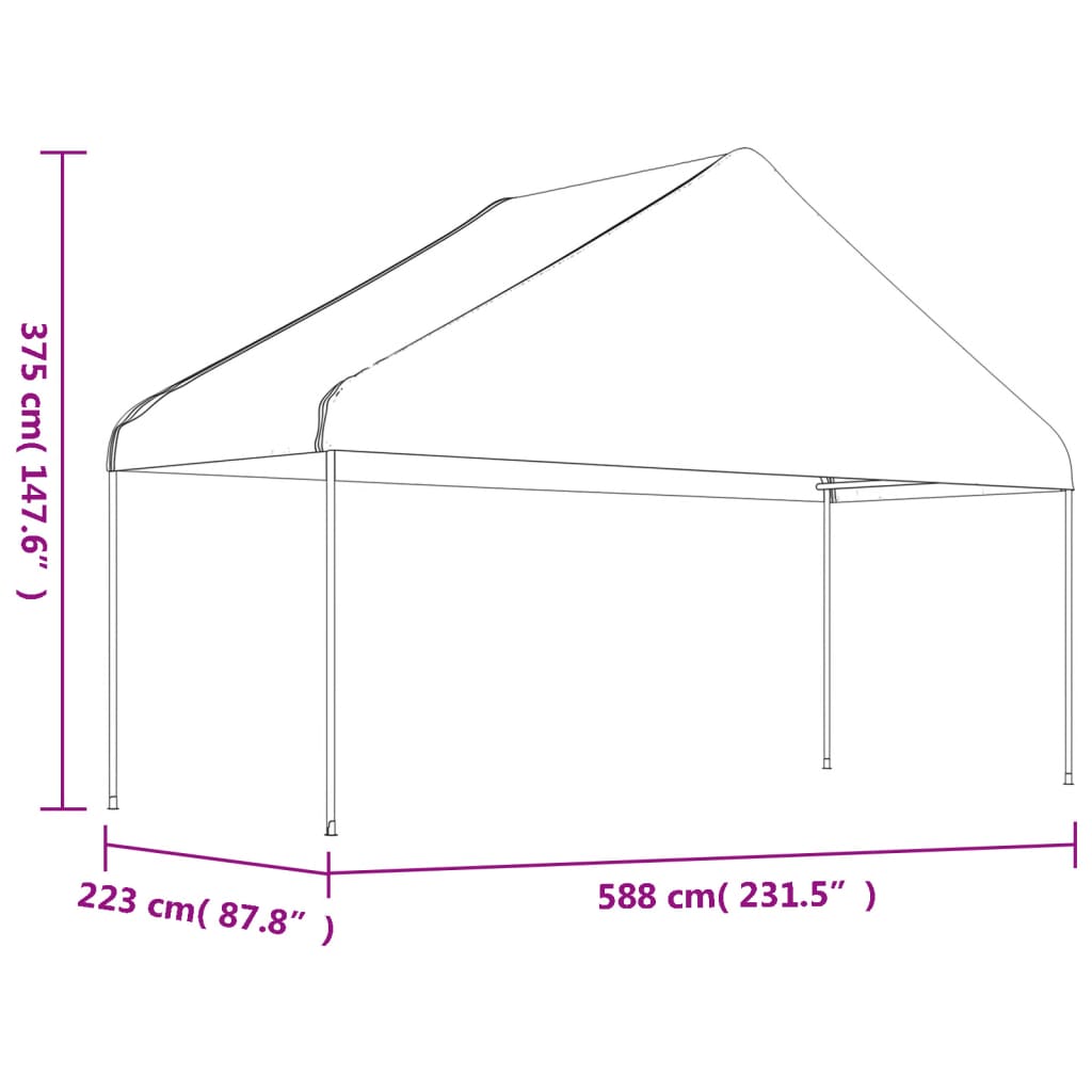 vidaXL katusega varjualune, valge, 13,38 x 5,88 x 3,75 m, polüetüleen