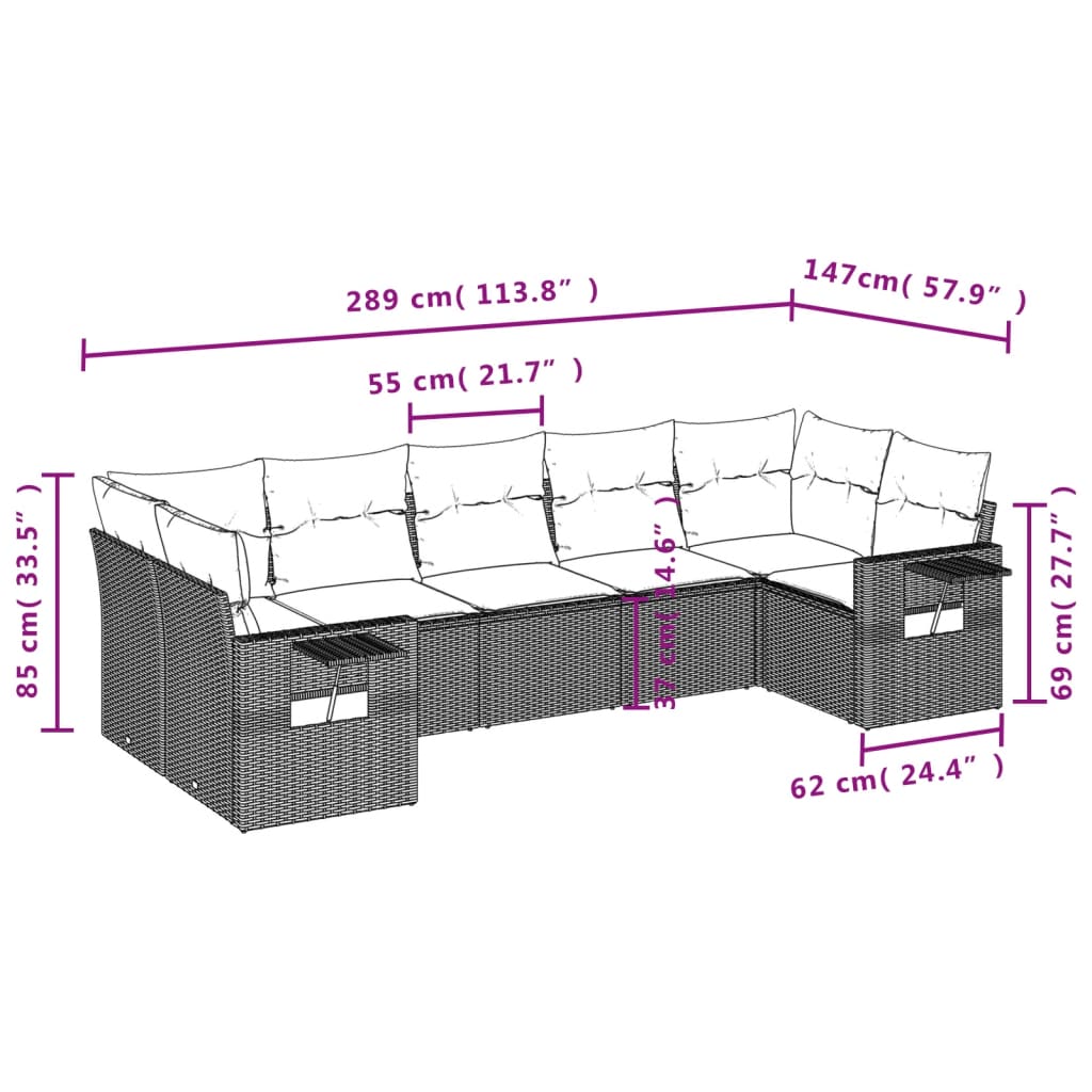 vidaXL 7-osaline aiadiivani komplekt patjadega, hall, polürotang