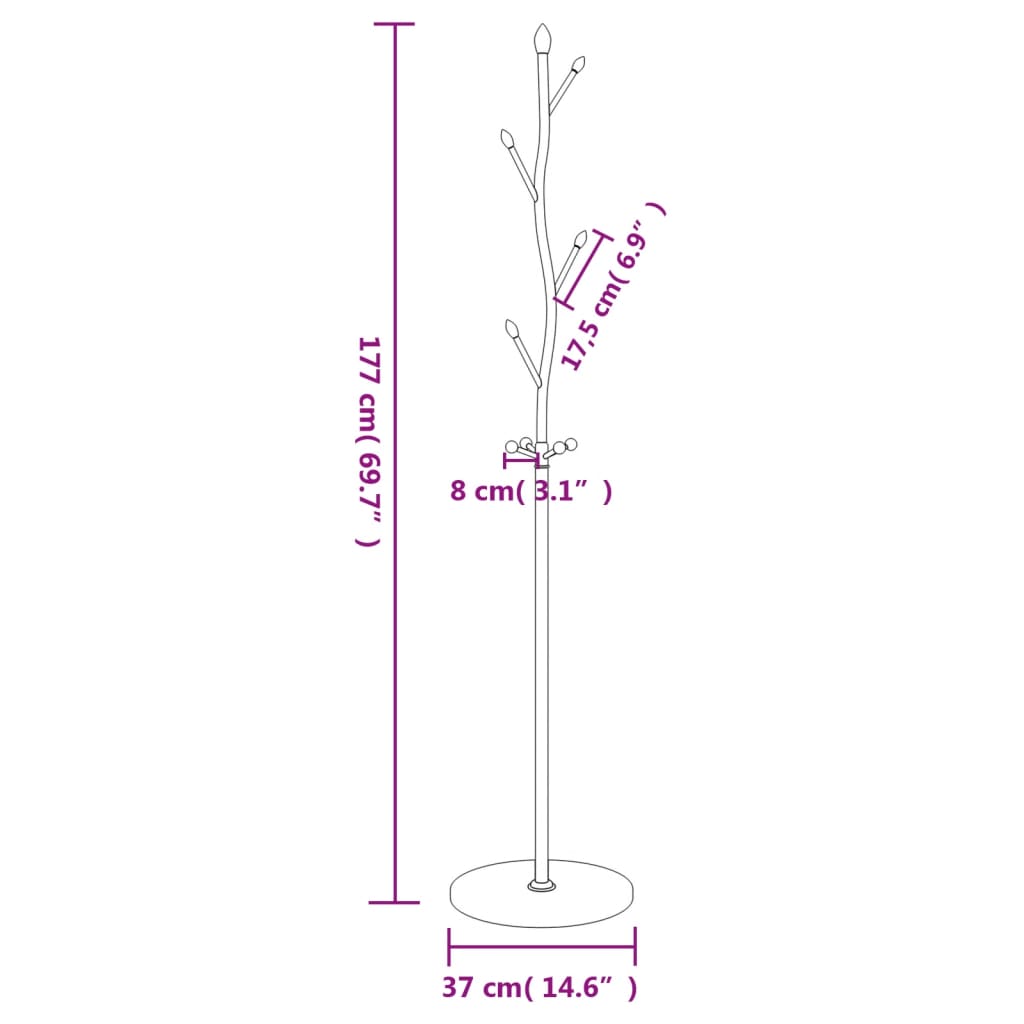 vidaXL riidenagi, must, 177 cm, pulbervärvitud raud