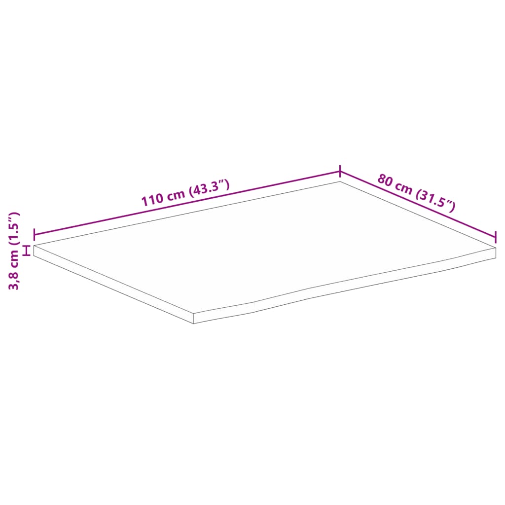 vidaXL lauaplaat, naturaalse servaga, 110 x 80 x 3,8 cm, mangopuit