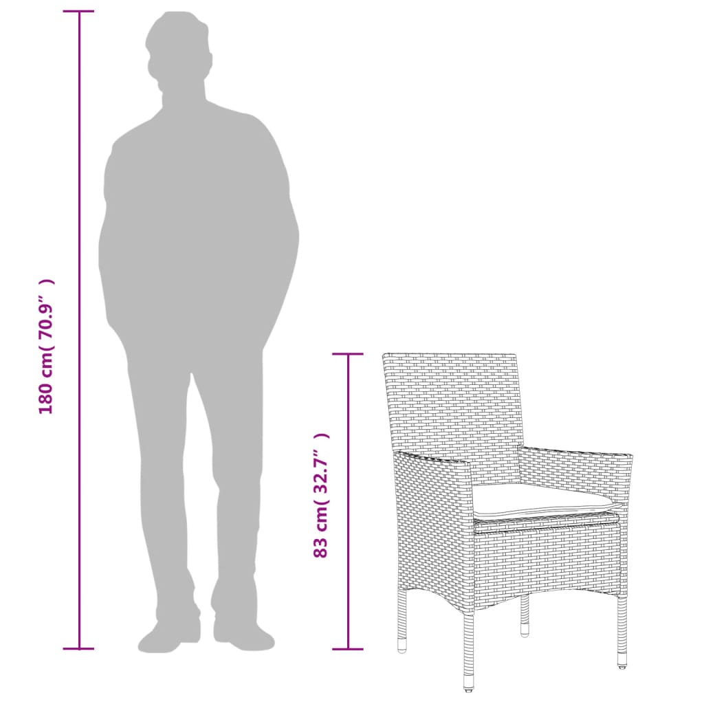 vidaXL 3-osaline aiamööblikomplekt patjadega, hall, PE-rotang/akaatsia