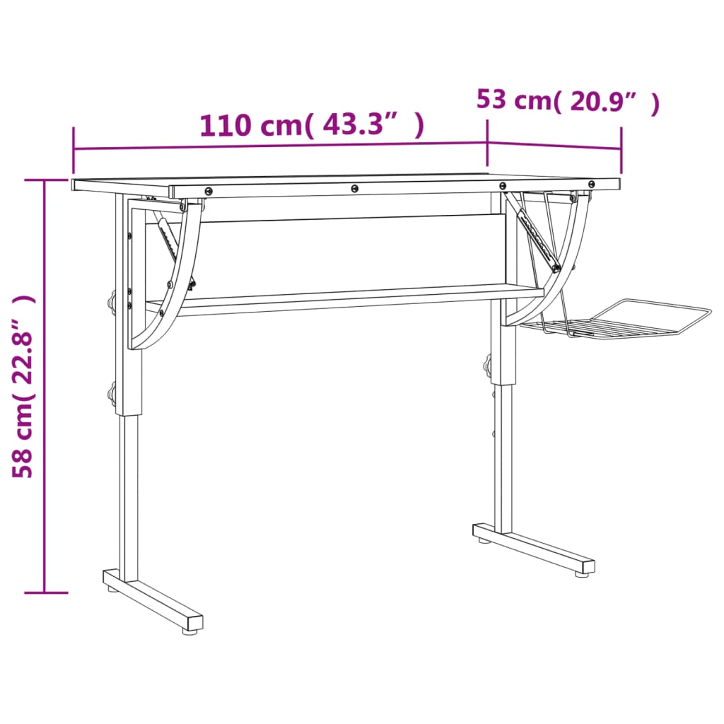 vidaXL käsitöölaud, valge ja hall, 110x53x(58-87) cm, tehispuit/teras