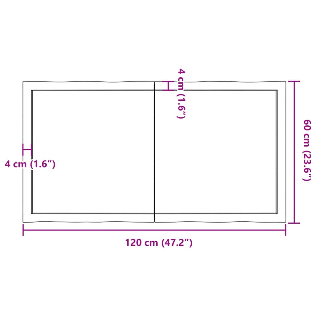 vidaXL lauaplaat, 120 x 60 x (2-4) cm, täispuit, naturaalsed servad