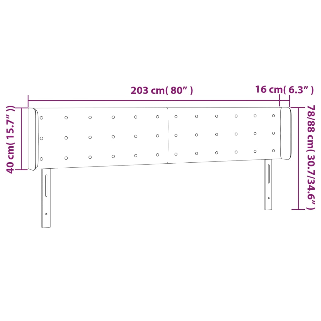 vidaXL LED-voodipeats, tumehall, 203x16x78/88 cm, samet