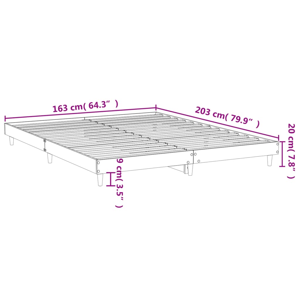 vidaXL voodiraam, hall Sonoma tamm, 160 x 200 cm, tehispuit